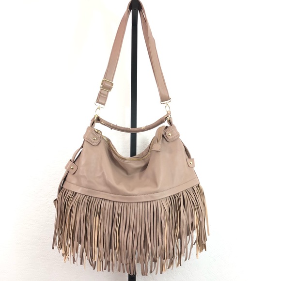 Steve Madden Handbags - Steve Madden-Beige Leather Fringe Hobo Purse/Bag